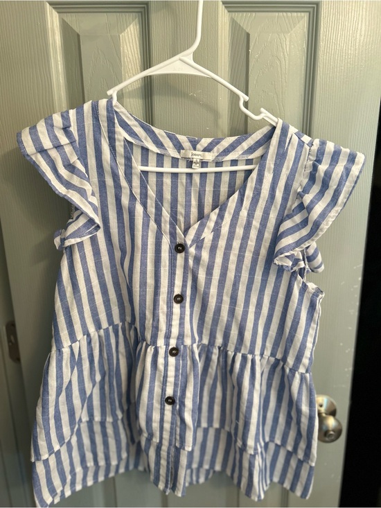 Jona Michelle Tops - Jona Michelle Blue and White Striped Button-Front Ruffle Top